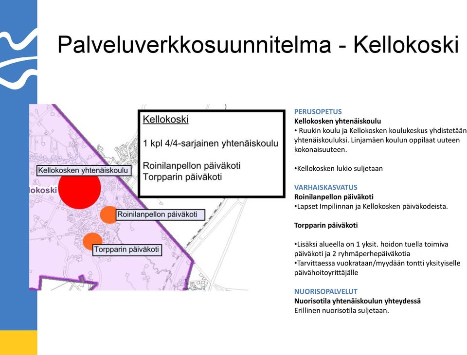 Kellokosken lukio suljetaan VARHAISKASVATUS Roinilanpellon päiväkoti Lapset Impilinnan ja Kellokosken päiväkodeista.