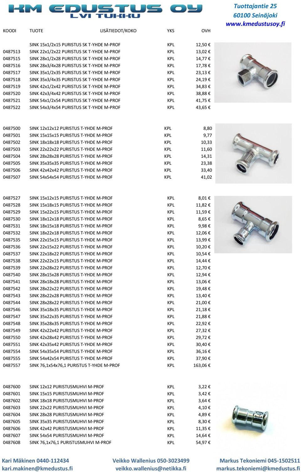 M-PROF KPL 34,83 0487520 SINK 42x3/4x42 PURISTUS SK T-YHDE M-PROF KPL 38,88 0487521 SINK 54x1/2x54 PURISTUS SK T-YHDE M-PROF KPL 41,75 0487522 SINK 54x3/4x54 PURISTUS SK T-YHDE M-PROF KPL 43,65