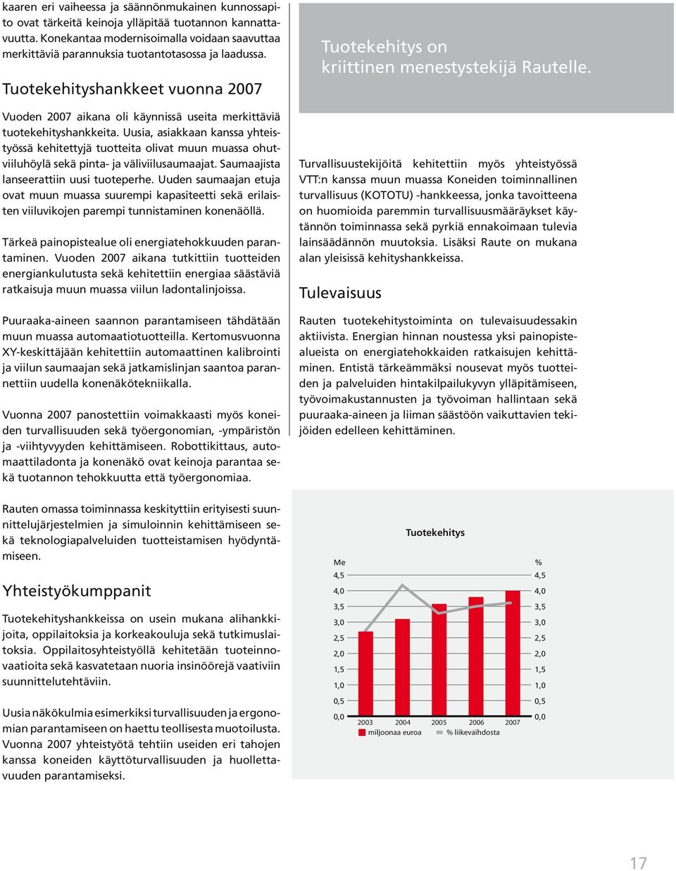 Tuotekehityshankkeet vuonna 2007 Vuoden 2007 aikana oli käynnissä useita merkittäviä tuotekehityshankkeita.