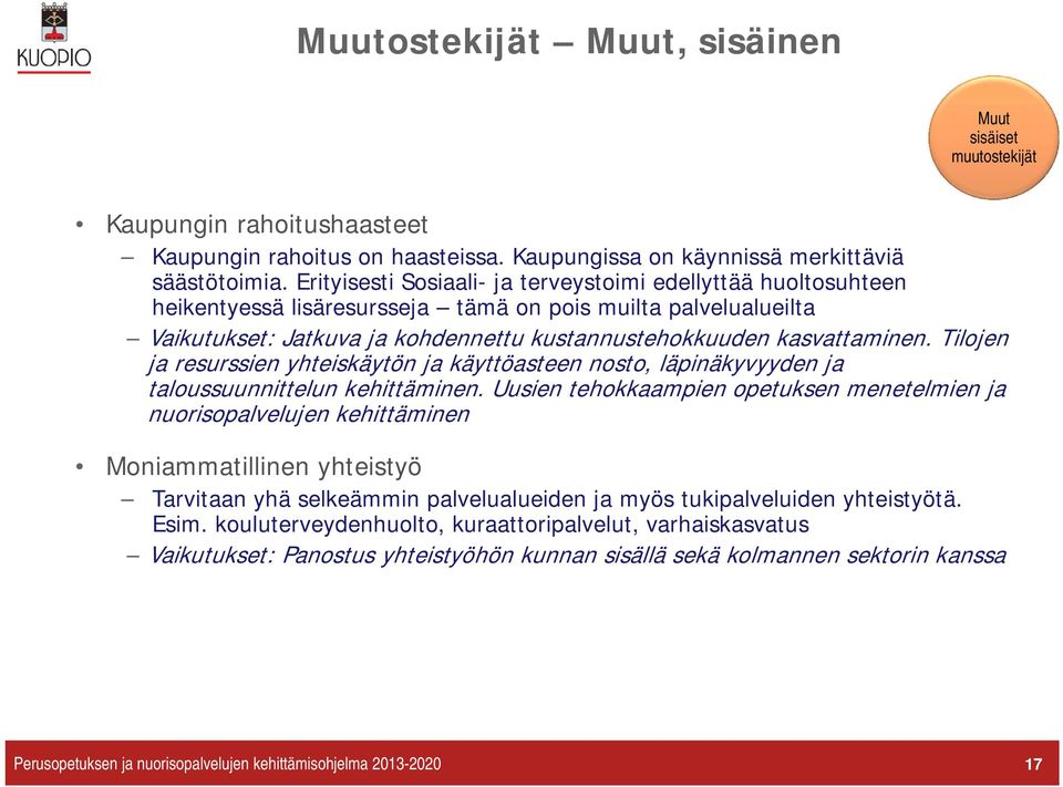 Tilojen ja resurssien yhteiskäytön ja käyttöasteen nosto, läpinäkyvyyden ja taloussuunnittelun kehittäminen.