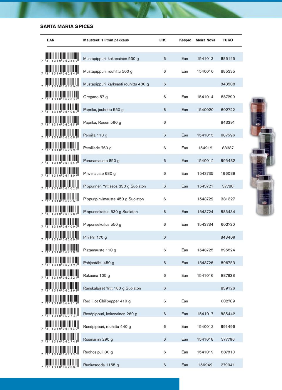 Perunamauste 850 g 6 Ean 1540012 895482 Pihvimauste 680 g 6 Ean 1543735 196089 Pippurinen Yrttiseos 330 g Suolaton 6 Ean 1543721 37788 Pippuripihvimauste 450 g Suolaton 6 1543722 381327