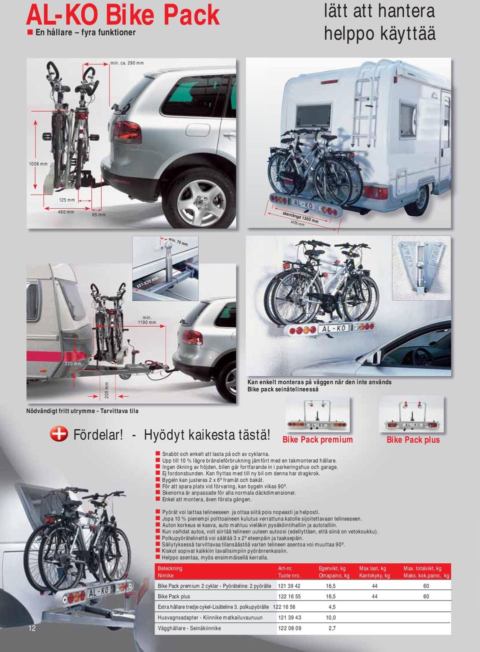 Bike Pack premium Bike Pack plus Snabbt och enkelt att lasta på och av cyklarna. Upp till 10 % lägre bränsleförbrukning jämfört med en takmonterad hållare.