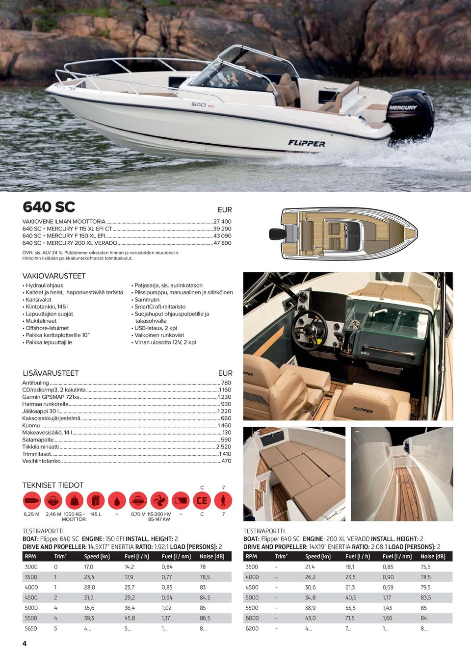 aurinkotason Pilssipumppu, manuaalinen ja sähköinen Suojahuput ohjauspulpetille ja takasohvalle USB-lataus, 2 kpl Virran ulosotto 12V, 2 kpl Antifouling... 780 CD/radio/mp3, 2 kaiutinta.