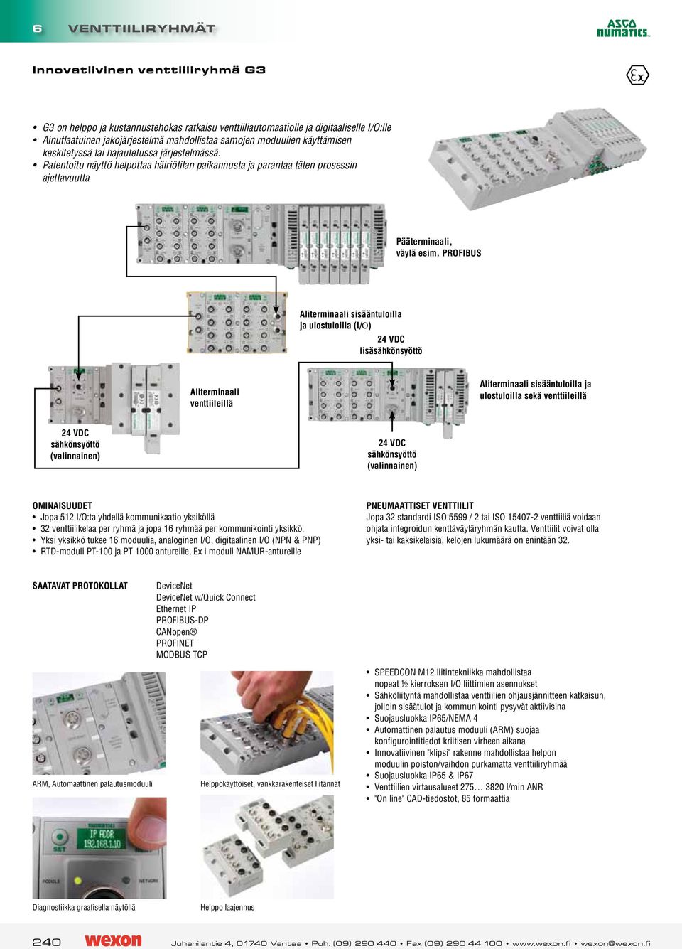 profibus Aliterminaali sisääntuloilla ja ulostuloilla (I/O) 24 VDC lisäsähkönsyöttö Aliterminaali venttiileillä Aliterminaali sisääntuloilla ja ulostuloilla sekä venttiileillä 24 VDC sähkönsyöttö