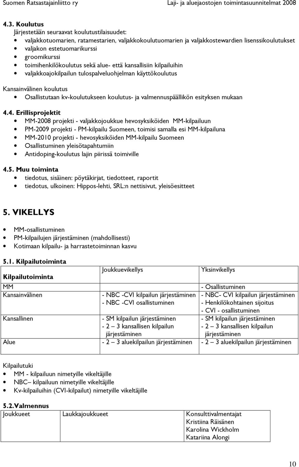 valmennuspäällikön esityksen mukaan 4.