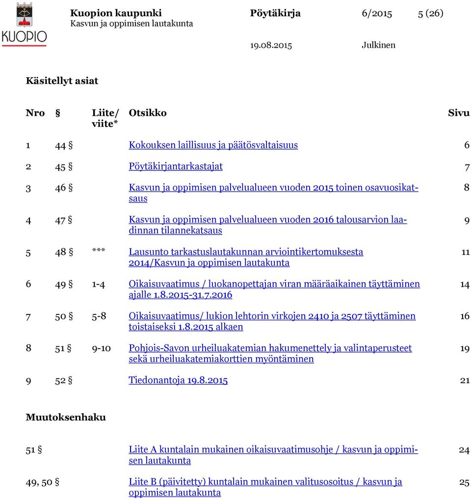 arviointikertomuksesta 2014/ 6 49 1-4 Oikaisuvaatimus / luokanopettajan viran määräaikainen täyttäminen ajalle 1.8.2015-31.7.