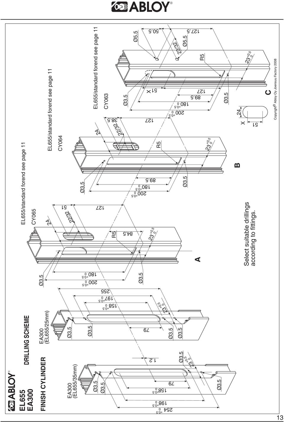 Ø5.5 18 89.5 127 2 51 22/2 24 22/2 127 8.5 5.5 127 R5 X 22/2 Ø5.5 127.5 51 A B 2 Select suitable drillings according to fittings.