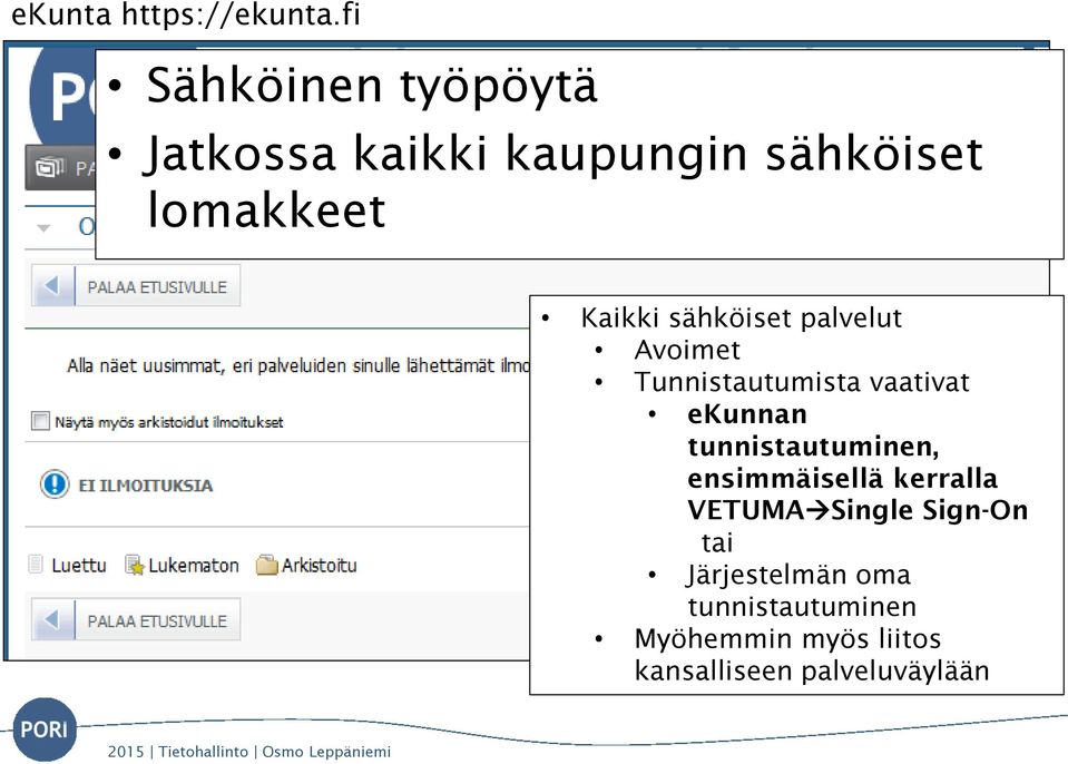 sähköiset palvelut Avoimet Tunnistautumista vaativat ekunnan