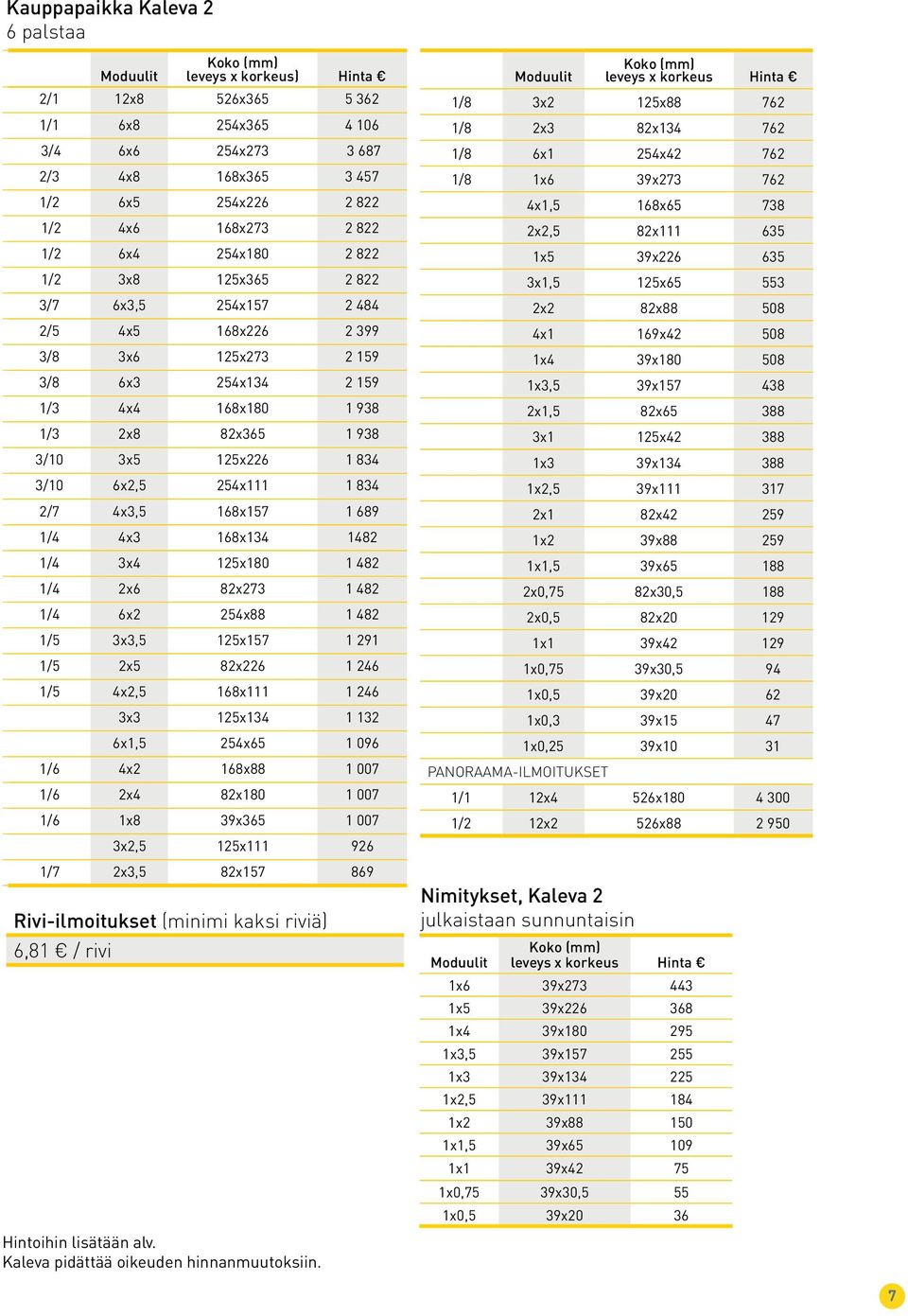 6x2,5 254x111 1 834 2/7 4x3,5 168x157 1 689 1/4 4x3 168x134 1482 1/4 3x4 125x180 1 482 1/4 2x6 82x273 1 482 1/4 6x2 254x88 1 482 1/5 3x3,5 125x157 1 291 1/5 2x5 82x226 1 246 1/5 4x2,5 168x111 1 246