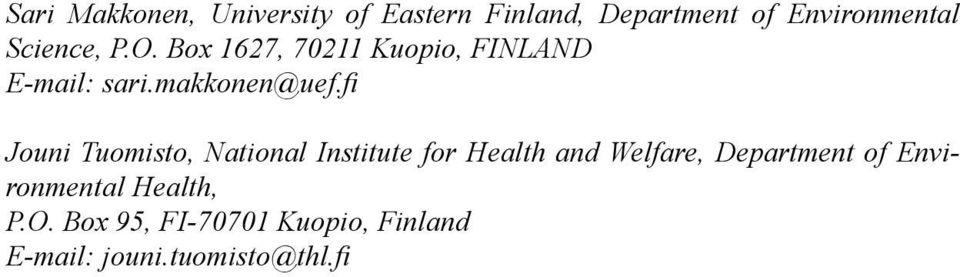 fi Jouni Tuomisto, National Institute for Health and Welfare, Department of
