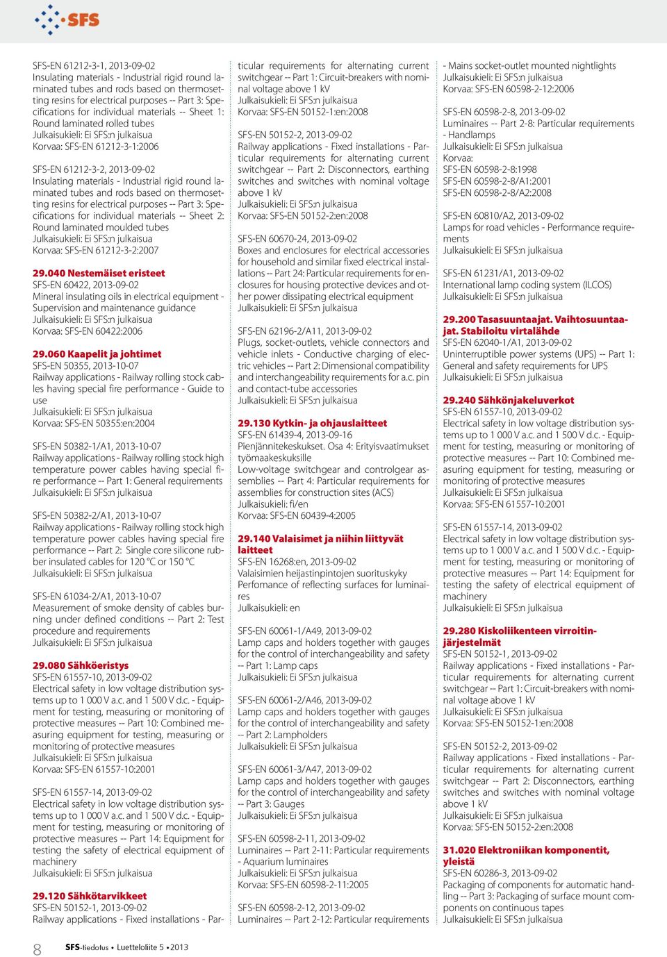 resins for electrical purposes -- Part 3: Specifications for individual materials -- Sheet 2: Round laminated moulded tubes SFS-EN 61212-3-2:2007 29.