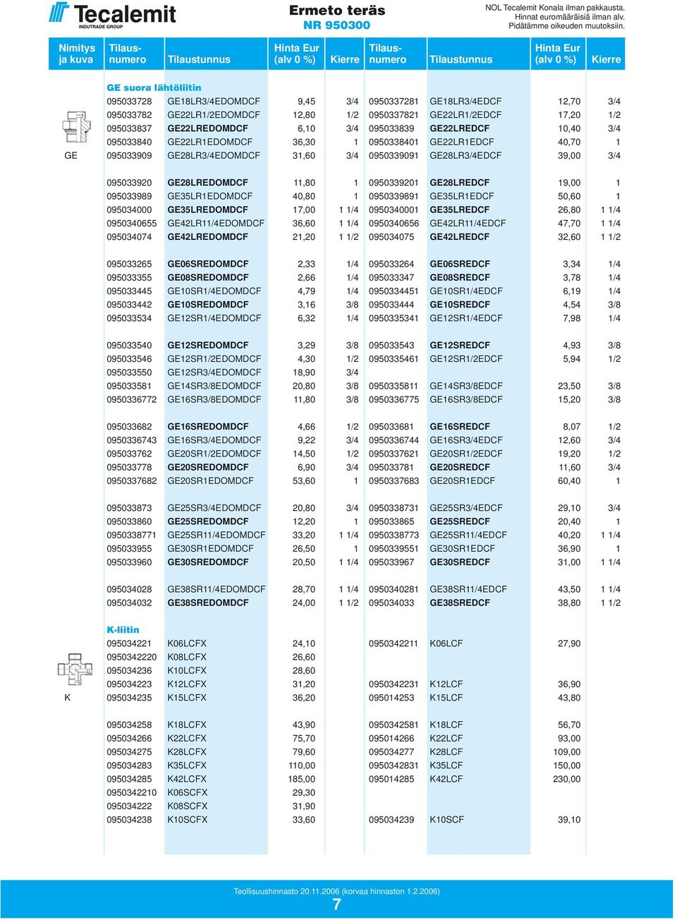 GE22LR1EDOMDCF 36,30 1 0950338401 GE22LR1EDCF 40,70 1 GE 095033909 GE28LR3/4EDOMDCF 31,60 3/4 0950339091 GE28LR3/4EDCF 39,00 3/4 095033920 GE28LREDOMDCF 11,80 1 0950339201 GE28LREDCF 19,00 1