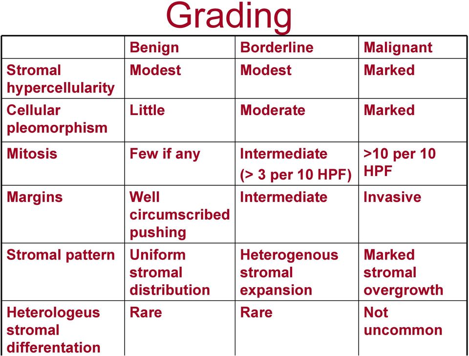 stromal differentation Well circumscribed pushing Uniform stromal distribution (> 3 per 10 HPF)