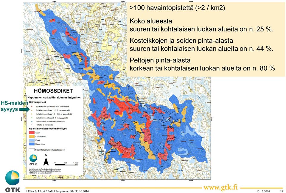 Kosteikkojen ja soiden pinta-alasta suuren tai kohtalaisen luokan