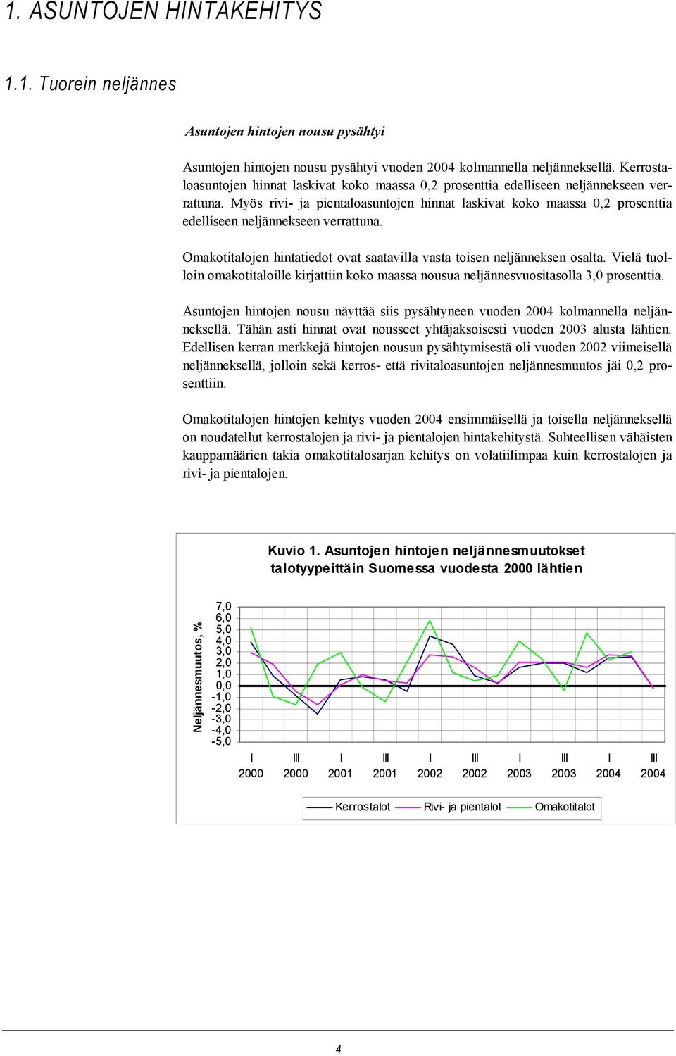 Myös rivi- ja pientaloasuntojen hinnat laskivat koko maassa 0,2 prosenttia edelliseen neljännekseen verrattuna. Omakotitalojen hintatiedot ovat saatavilla vasta toisen neljänneksen osalta.