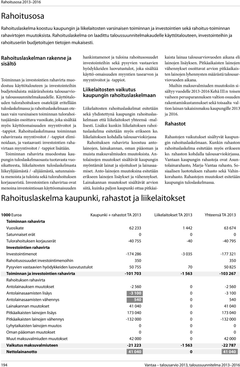 Rahoituslaskelman rakenne ja sisältö Toiminnan ja investointien rahavirta muodostuu käyttötalouteen ja investointeihin budjetoiduista määrärahoista talousarvioja taloussuunnitelmakaudelle.