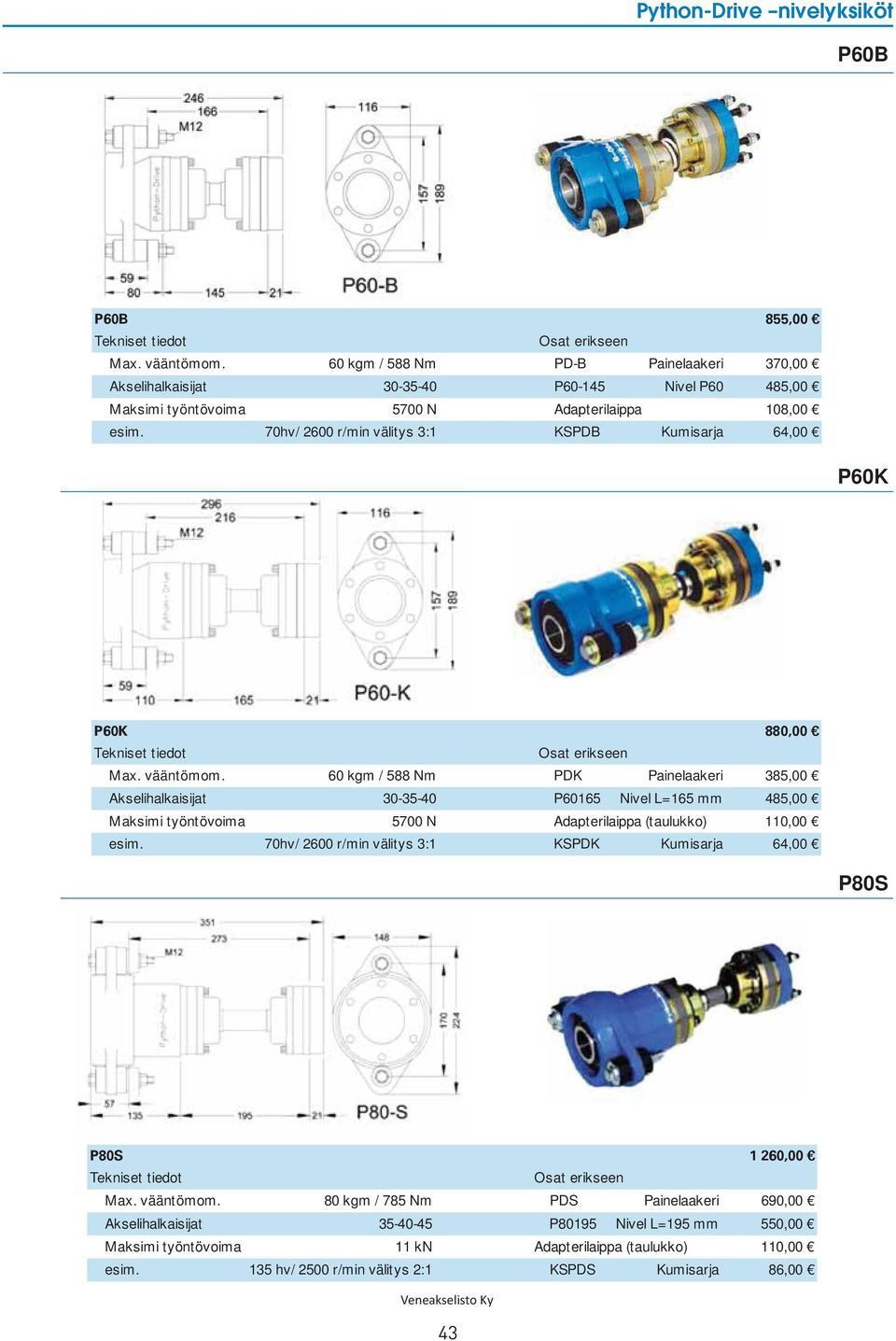 60 kgm / 588 Nm PDK Painelaakeri 385,00 Akselihalkaisijat 30-35-40 P60165 Nivel L=165 mm 485,00 Maksimi työntövoima 5700 N Adapterilaippa (taulukko) 110,00 esim.