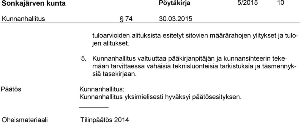 Kunnanhallitus valtuuttaa pääkirjanpitäjän ja kunnansihteerin te kemään tarvittaessa vähäisiä