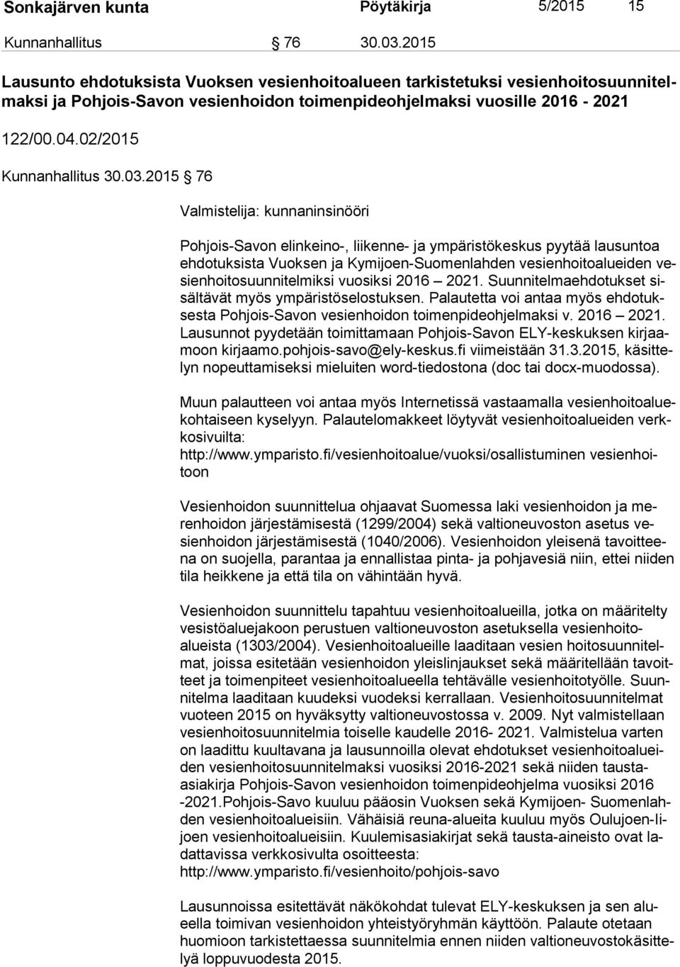 02/2015 Kunnanhallitus 30.03.
