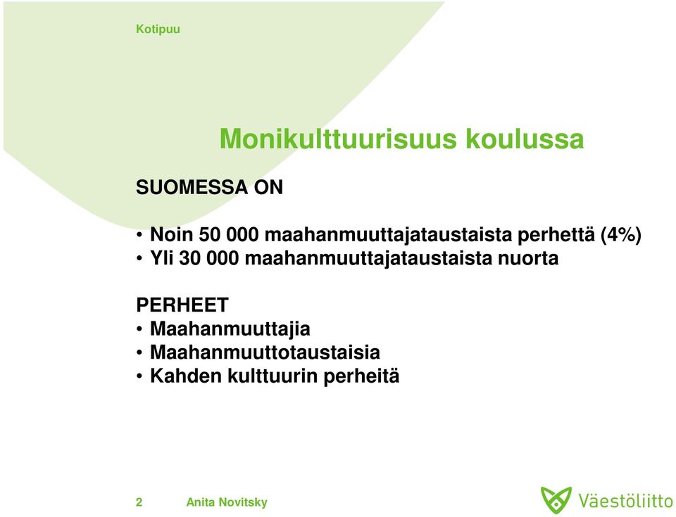 maahanmuuttajataustaista nuorta PERHEET