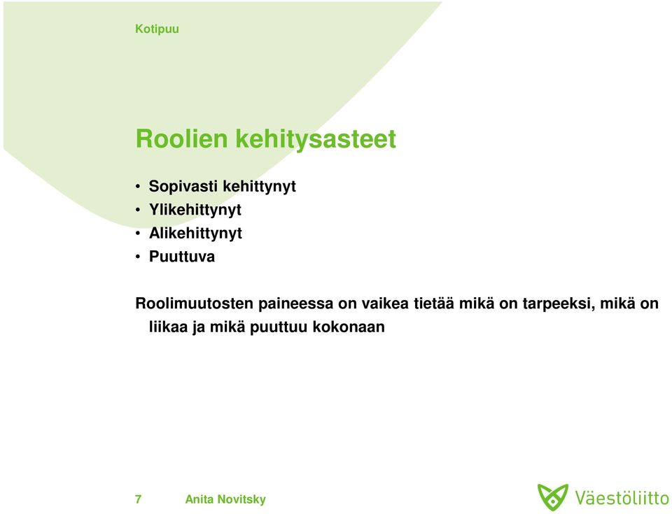 Roolimuutosten paineessa on vaikea tietää