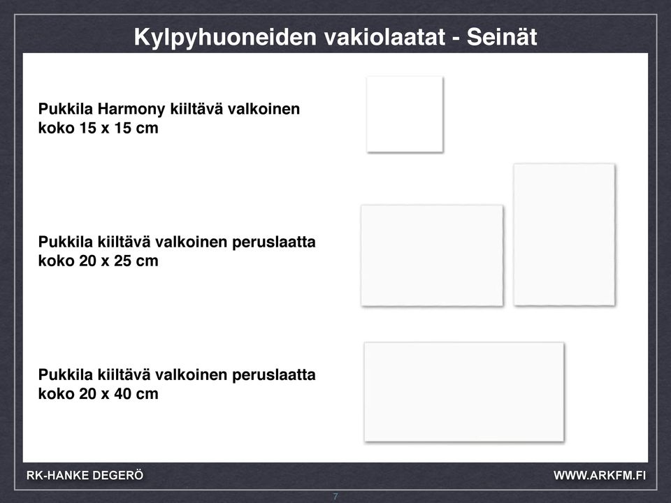 Pukkila kiiltävä valkoinen peruslaatta koko 20 x