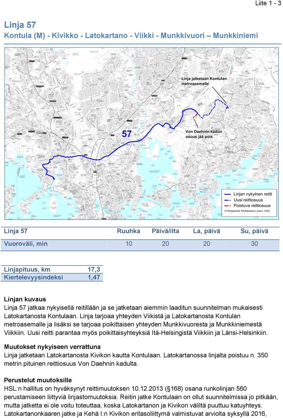 Linja tarjoaa yhteyden Viikistä ja Latokartanosta Kontulan metroasemalle ja lisäksi se tarjoaa poikittaisen yhteyden Munkkivuoresta ja Munkkiniemestä Viikkiin.