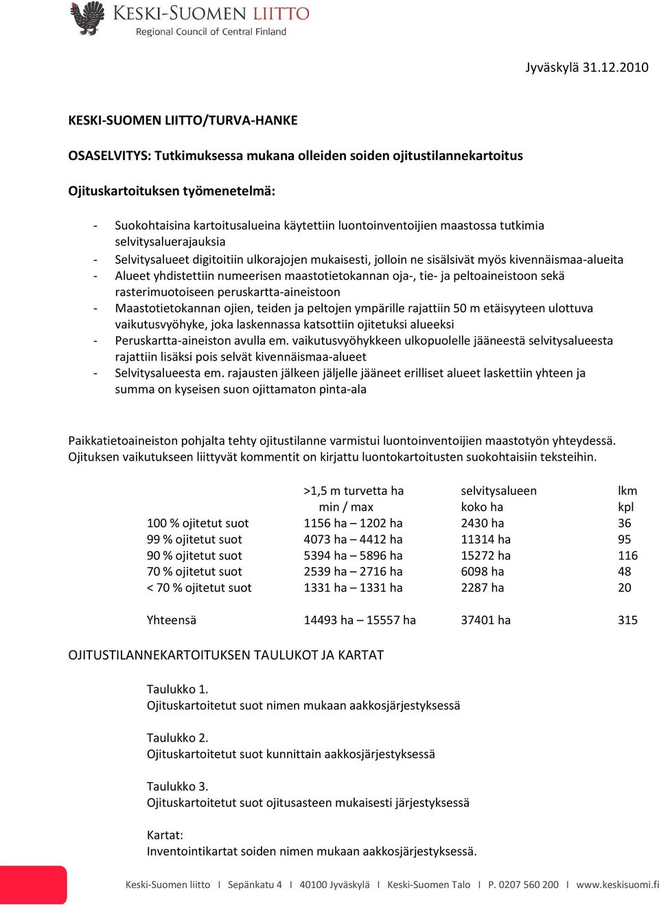 luontoinventoijien maastossa tutkimia selvitysaluerajauksia - Selvitysalueet digitoitiin ulkorajojen mukaisesti, jolloin ne sisälsivät myös kivennäismaa-alueita - Alueet yhdistettiin numeerisen