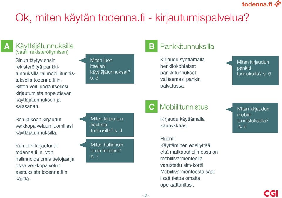 Kun olet kirjautunut :in, voit hallinnoida omia tietojasi ja osaa verkkopalvelun asetuksista :n kautta. Miten luon itselleni käyttäjätunnukset? s. 3 Miten kirjaudun käyttäjätunnusilla? s. 4 Miten hallinnoin omia tietojani?