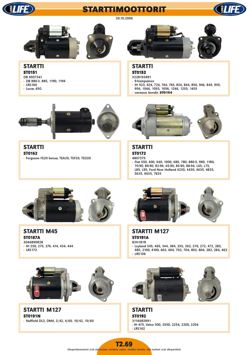 980, 1180, 70-90, 80-90, 82-94, 65-90, 85-90, 88-94, L65, L75, L85, L95, Ford New Holland 4230, 4430, 4635, 4835, 5635, 6635, 7635 STARTTI M45 ST0 T0187A 3046890R28 - IH 250, 275, 276, 414, 434, 444