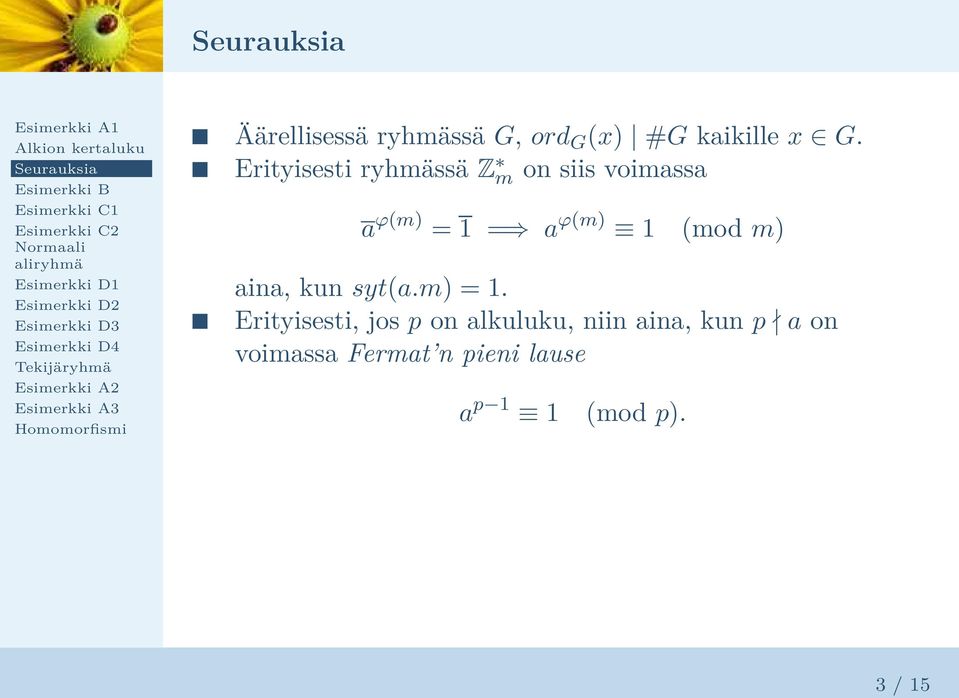 mod m aina, kun syta.m = 1.