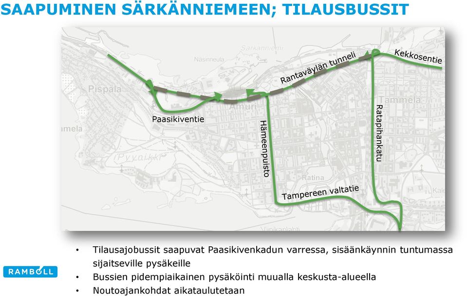 sisäänkäynnin tuntumassa sijaitseville pysäkeille Bussien