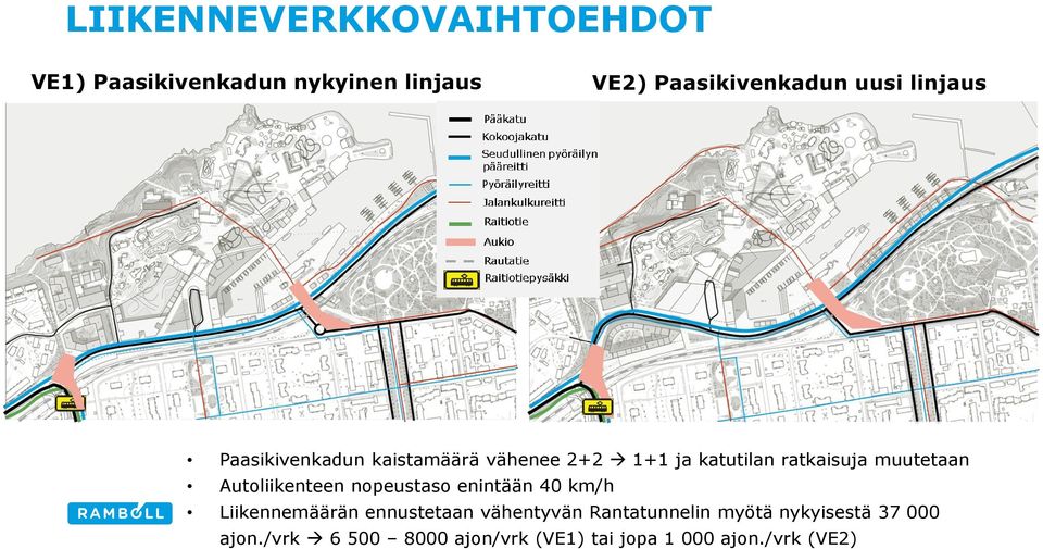 Autoliikenteen nopeustaso enintään 40 km/h Liikennemäärän ennustetaan vähentyvän