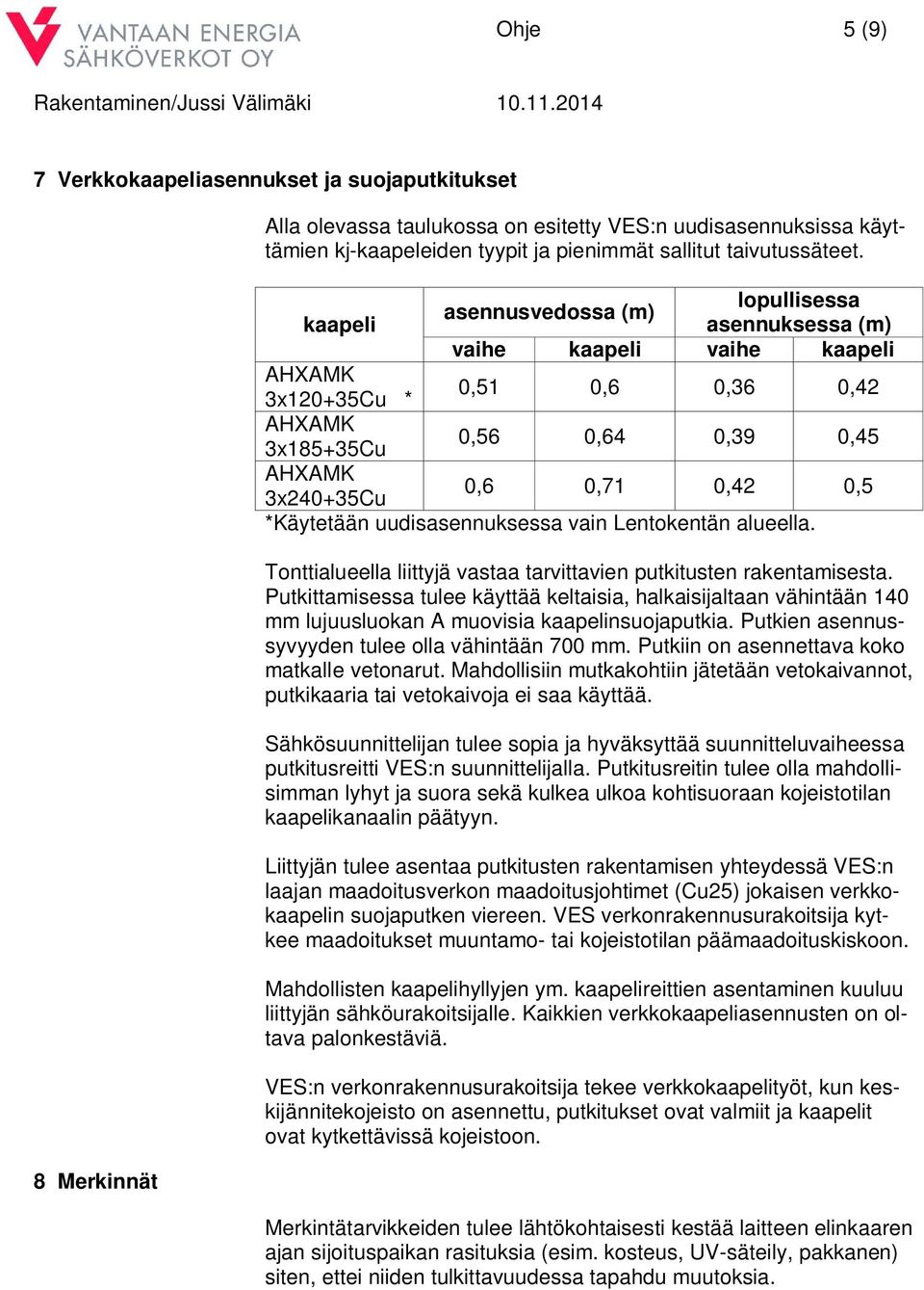 *Käytetään uudisasennuksessa vain Lentokentän alueella. Tonttialueella liittyjä vastaa tarvittavien putkitusten rakentamisesta.