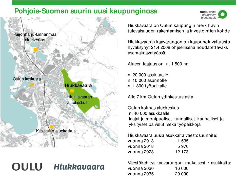 1 800 työpaikalle Kaakkurin aluekeskus Hiukkavaaran aluekeskus Alle 7 km Oulun ydinkeskustasta Oulun kolmas aluekeskus n.