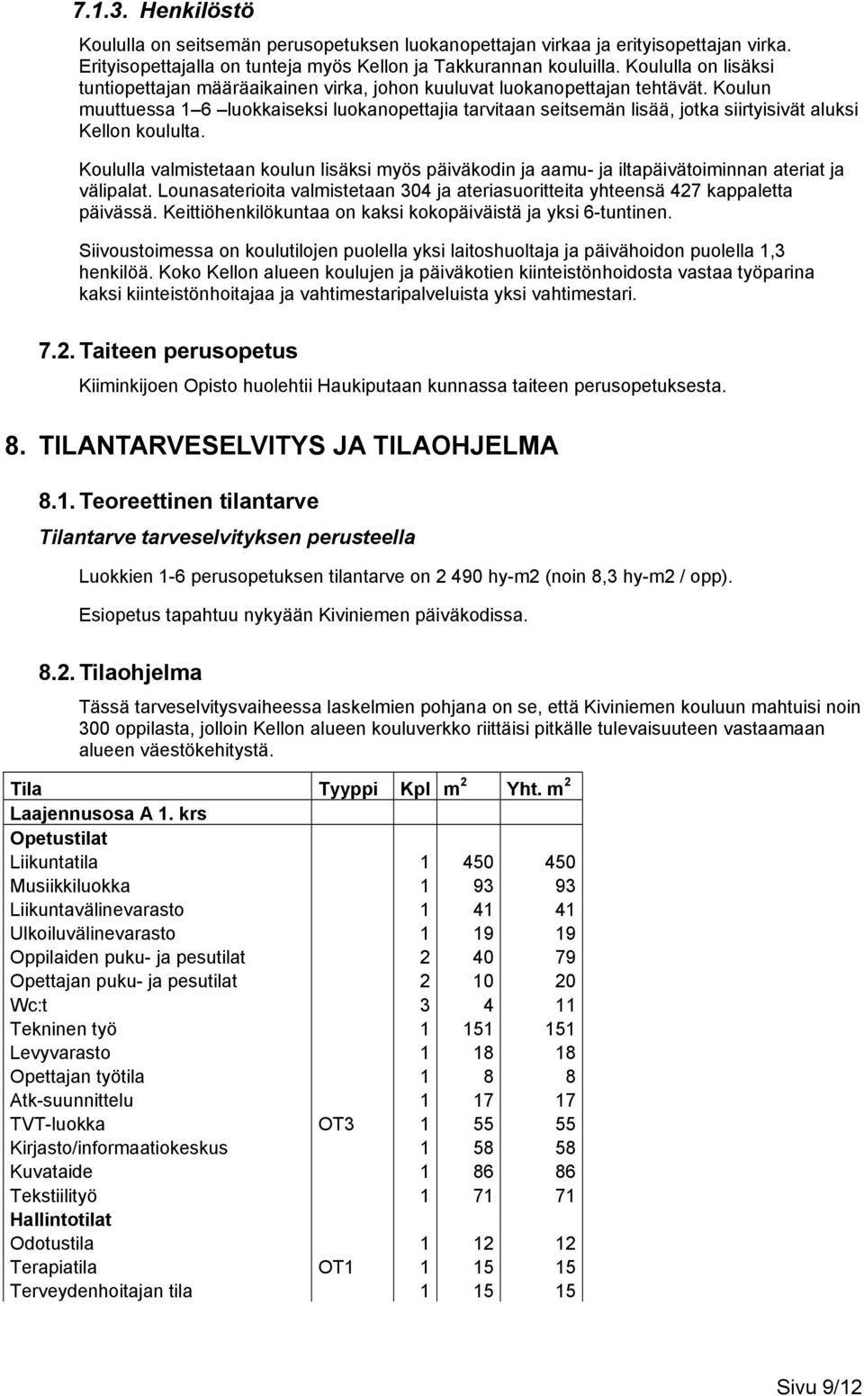 Koulun muuttuessa 1 6 luokkaiseksi luokanopettajia tarvitaan seitsemän lisää, jotka siirtyisivät aluksi Kellon koululta.