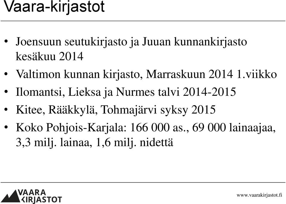 viikko Ilomantsi, Lieksa ja Nurmes talvi 2014-2015 Kitee, Rääkkylä,