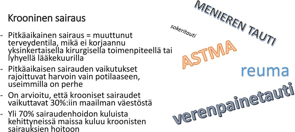 harvoin vain potilaaseen, useimmilla on perhe - On arvioitu, että krooniset sairaudet vaikuttavat 30%:iin