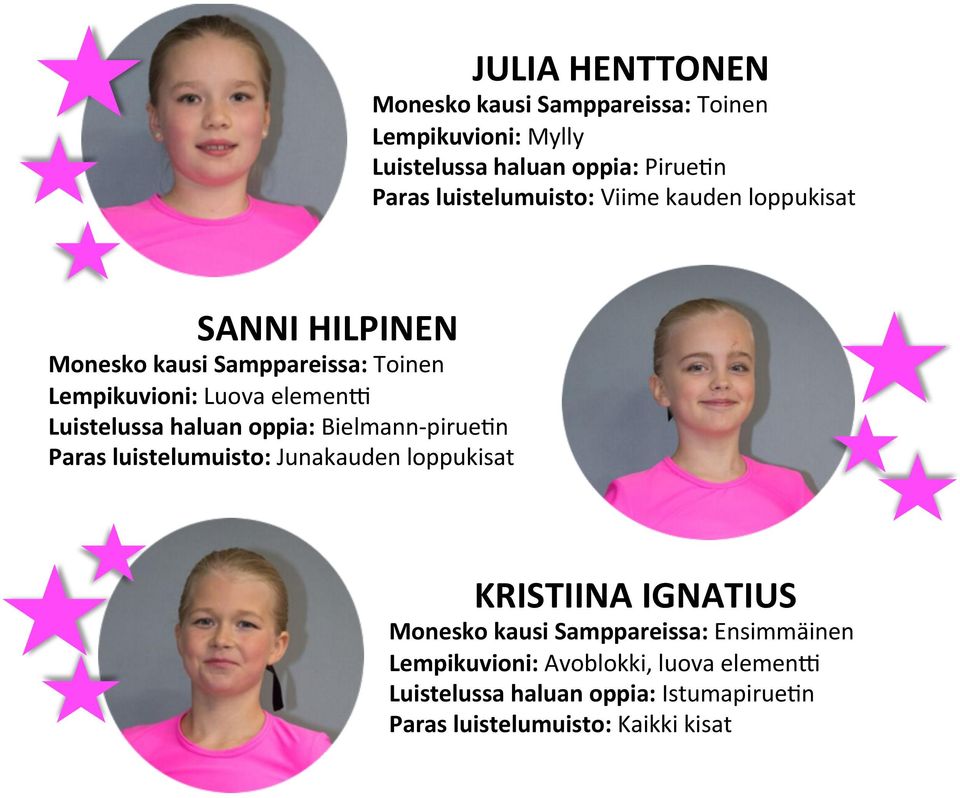 Bielmann- pirue1n Paras luistelumuisto: Junakauden loppukisat KRISTIINA IGNATIUS Lempikuvioni: