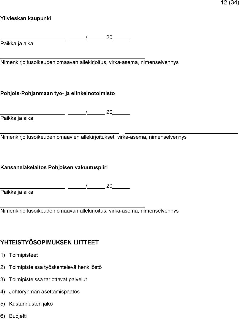 vakuutuspiiri YHTEISTYÖSOPIMUKSEN LIITTEET 1) Toimipisteet 2) Toimipisteissä työskentelevä