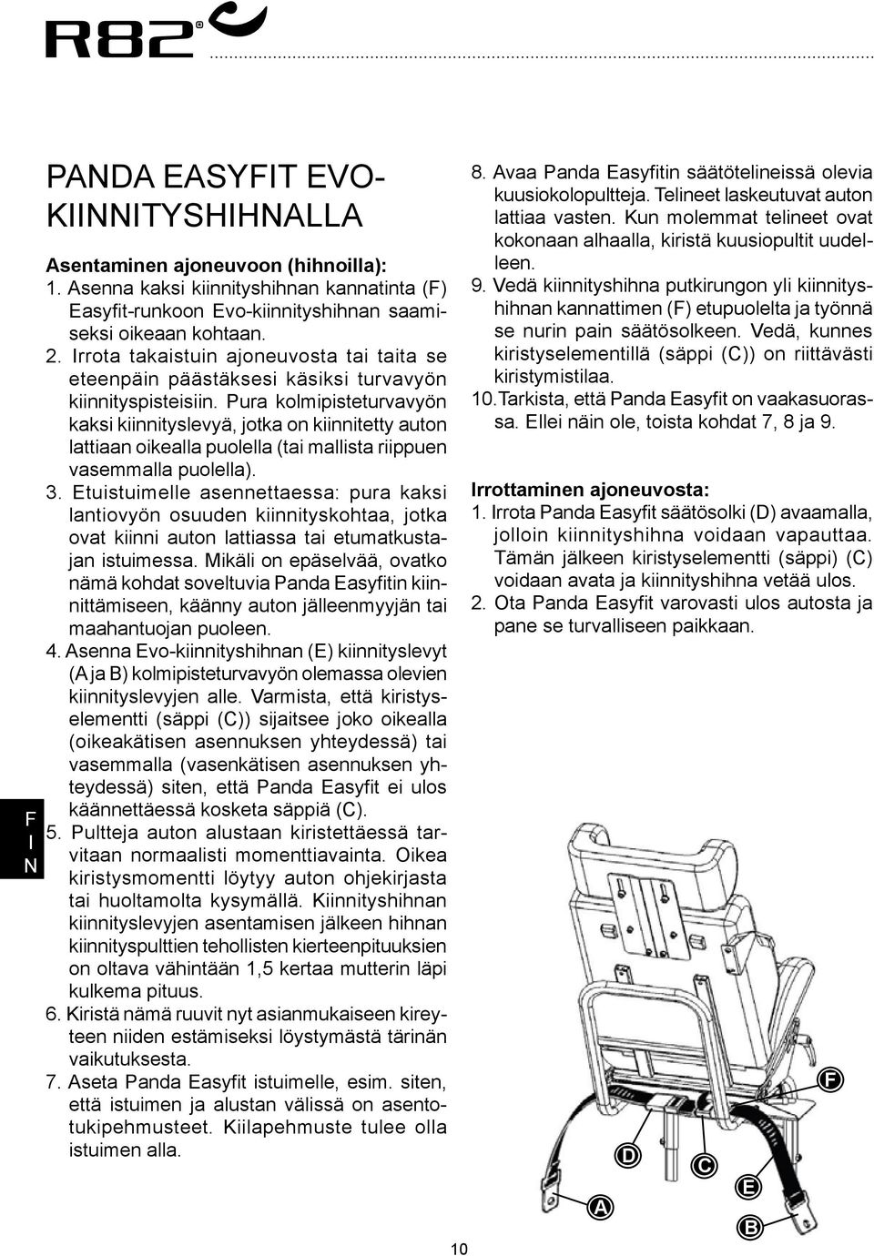 Pura kolmipisteturvavyön kaksi kiinnityslevyä, jotka on kiinnitetty auton lattiaan oikealla puolella (tai mallista riippuen vasemmalla puolella). 3.