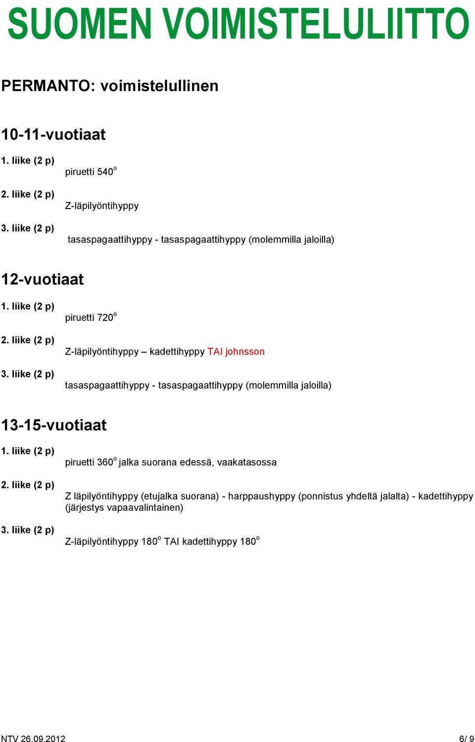 jaloilla) piruetti 360 o jalka suorana edessä, vaakatasossa Z läpilyöntihyppy (etujalka suorana) - harppaushyppy