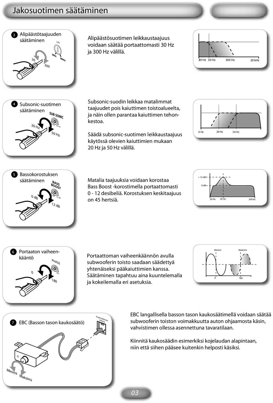 Subsonic-suodin leikkaa matalimmat taajuudet pois kaiuttimen toistoalueelta, ja näin ollen parantaa kaiuttimen tehonkestoa.