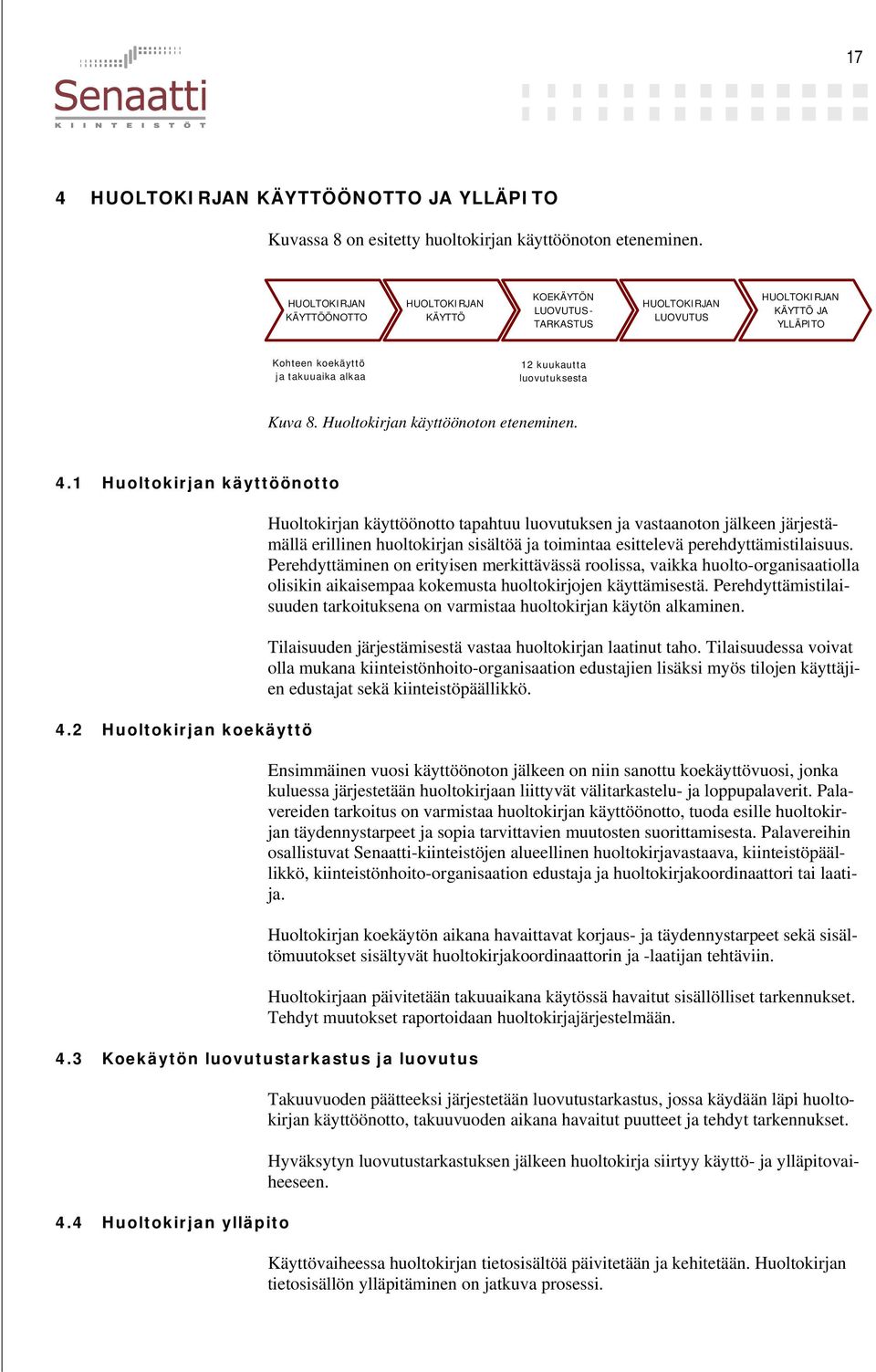 kuukautta luovutuksesta Kuva 8. Huoltokirjan käyttöönoton eteneminen. 4.1 Huoltokirjan käyttöönotto 4.