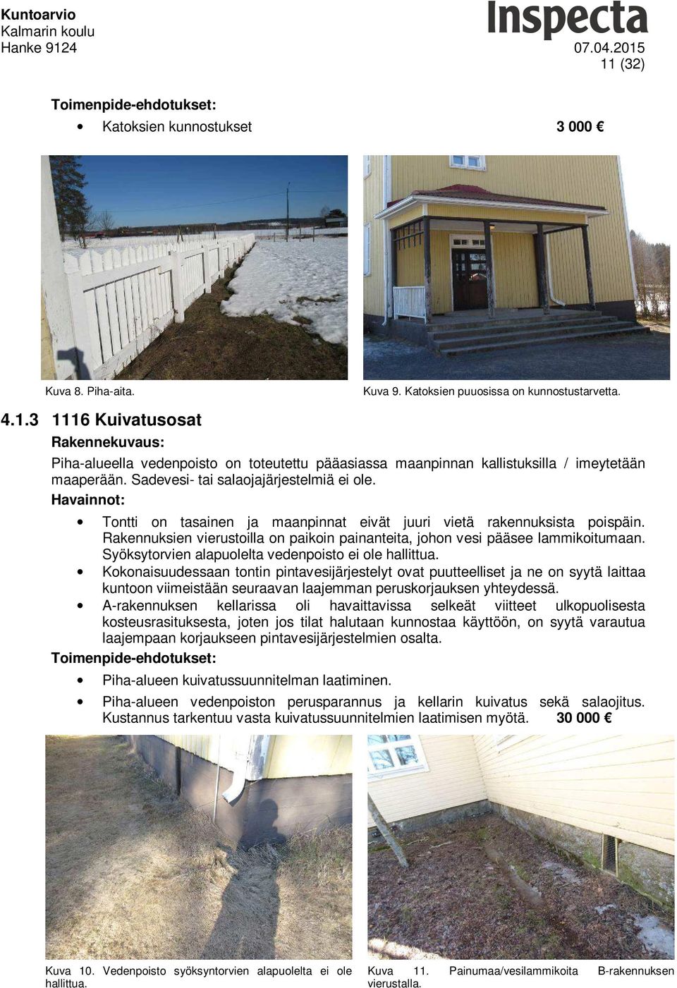 Syöksytorvien alapuolelta vedenpoisto ei ole hallittua.