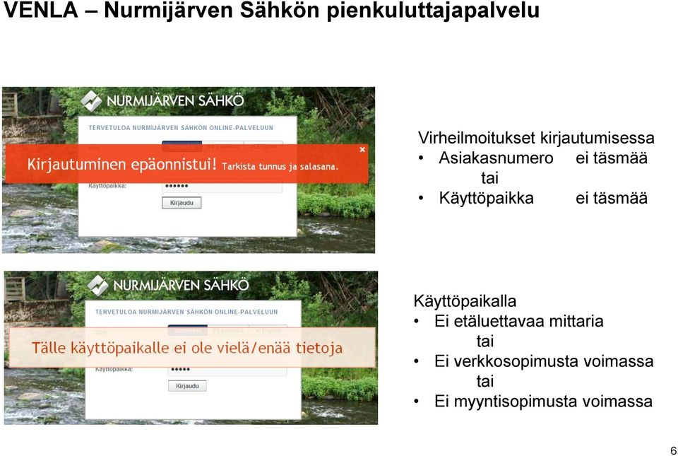 tai Käyttöpaikka ei täsmää Käyttöpaikalla Ei etäluettavaa