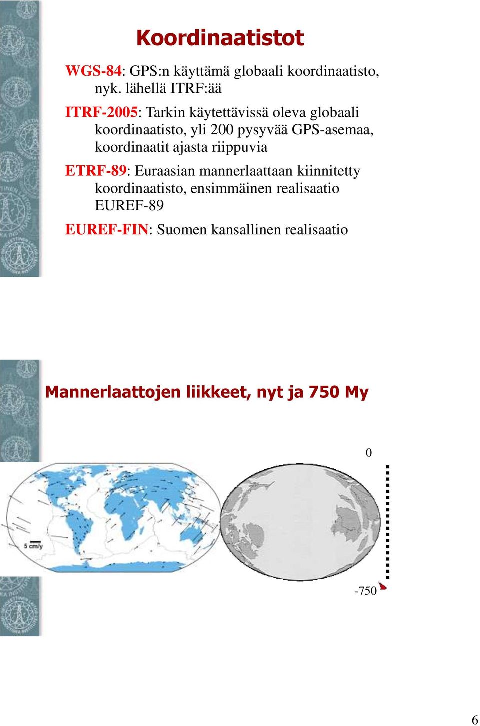 GPS-asemaa, koordinaatit ajasta riippuvia ETRF-89: Euraasian mannerlaattaan kiinnitetty