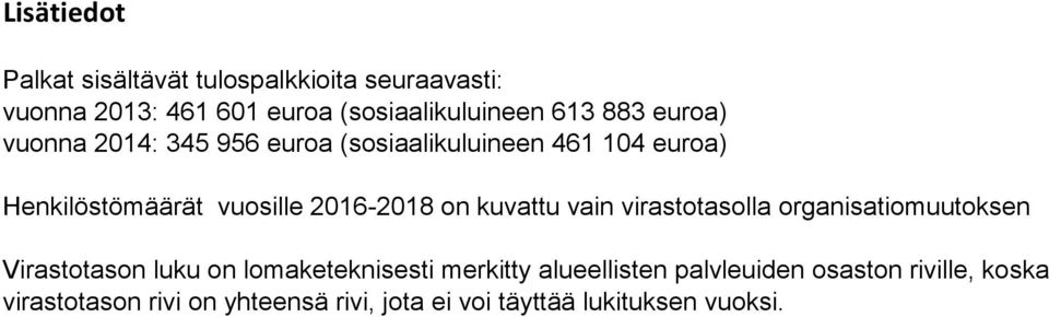 on kuvattu vain virastotasolla organisatiomuutoksen Virastotason luku on lomaketeknisesti merkitty