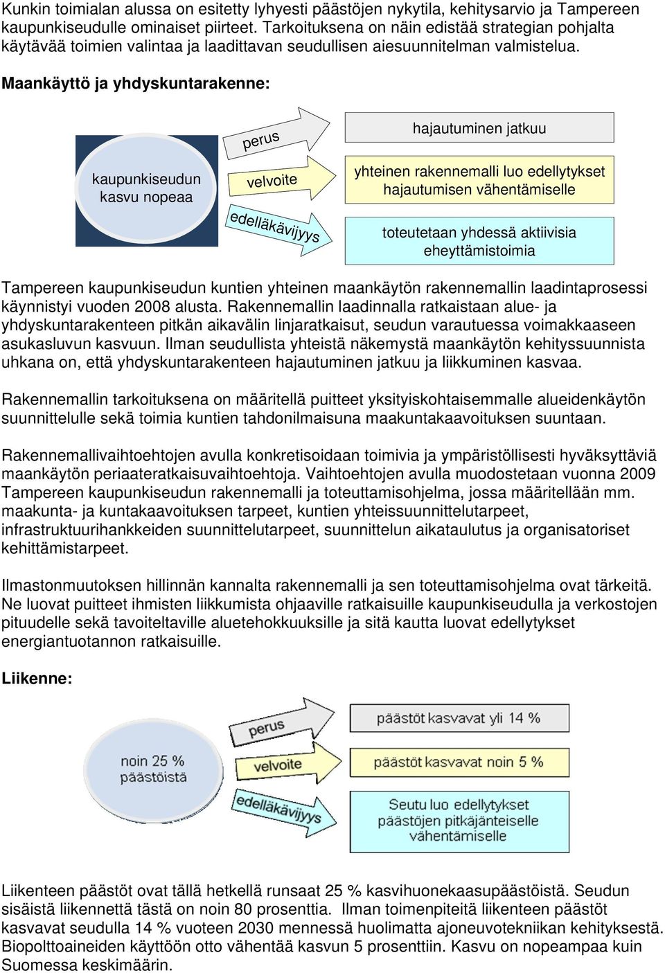 Maankäyttö ja yhdyskuntarakenne: kaupunkiseudun kasvu nopeaa perus velvoite edelläkävijyys hajautuminen jatkuu yhteinen rakennemalli luo edellytykset hajautumisen vähentämiselle toteutetaan yhdessä