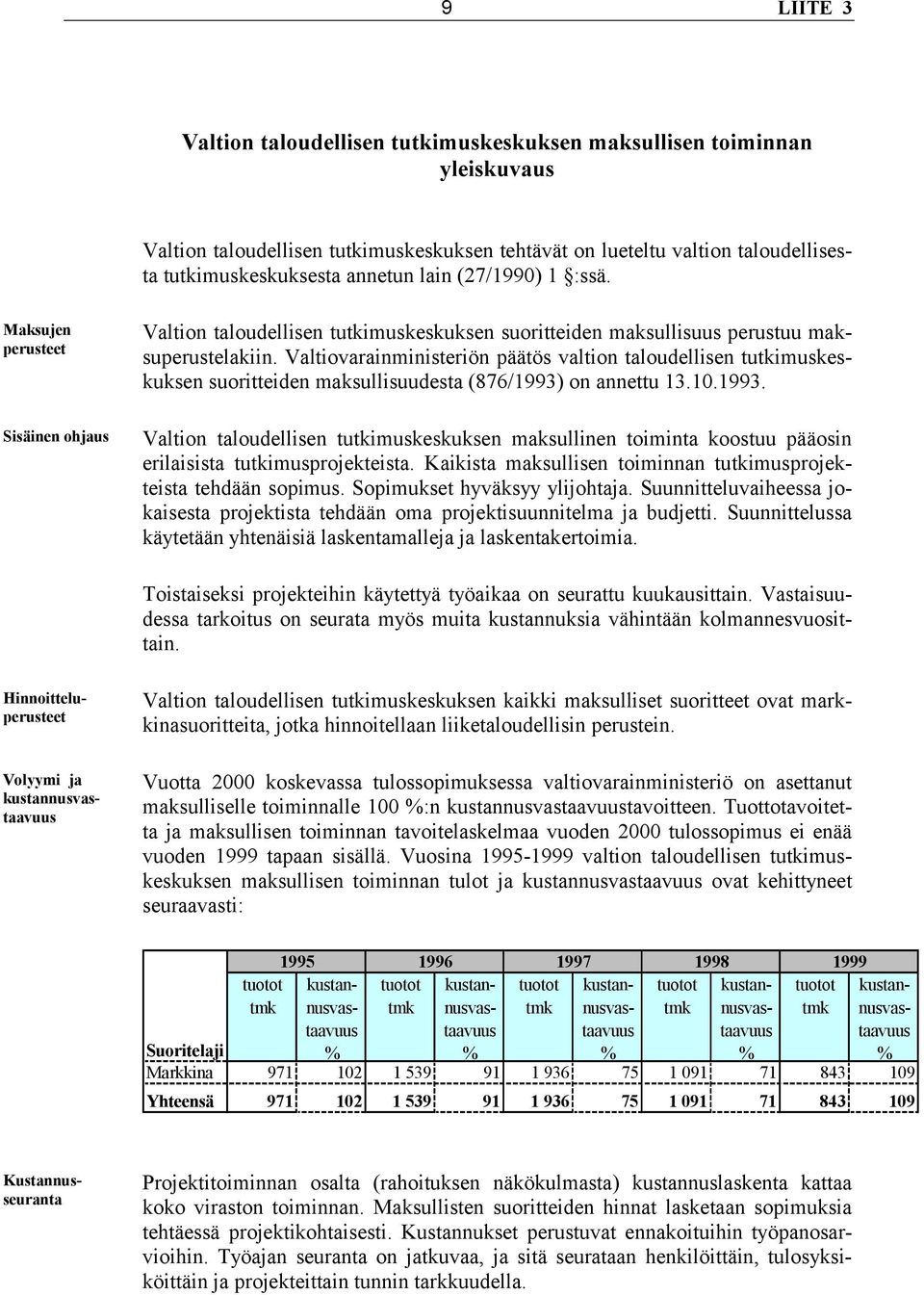 Maksujen perusteet Sisäinen ohjaus Valtion taloudellisen tutkimuskeskuksen suoritteiden maksullisuus perustuu maksuperustelakiin.